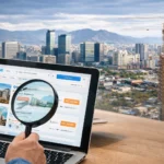 Oronsuuts real estate platform showing property listings and Mongolia skyline